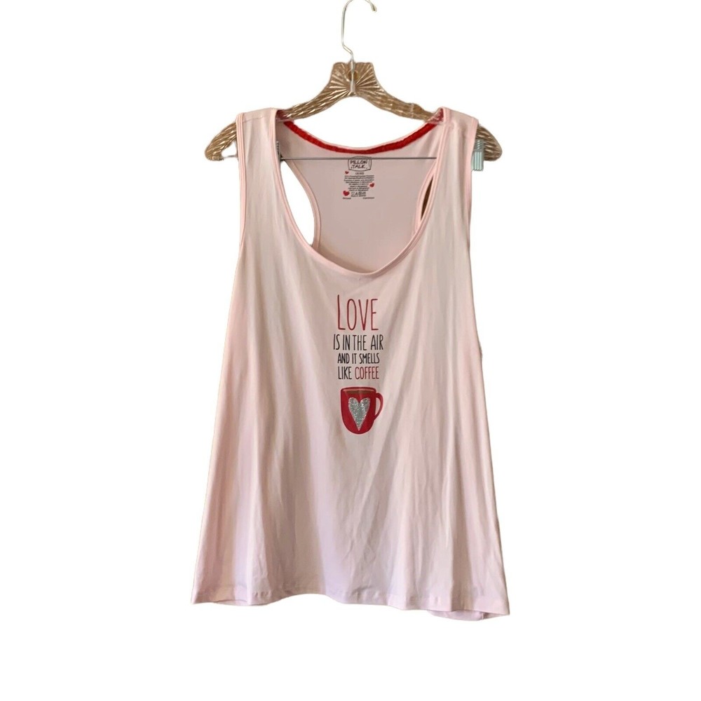 Women's Size 1X Pillow Talk Pink Love Coffee All Day Tank Cami Sleep Tank